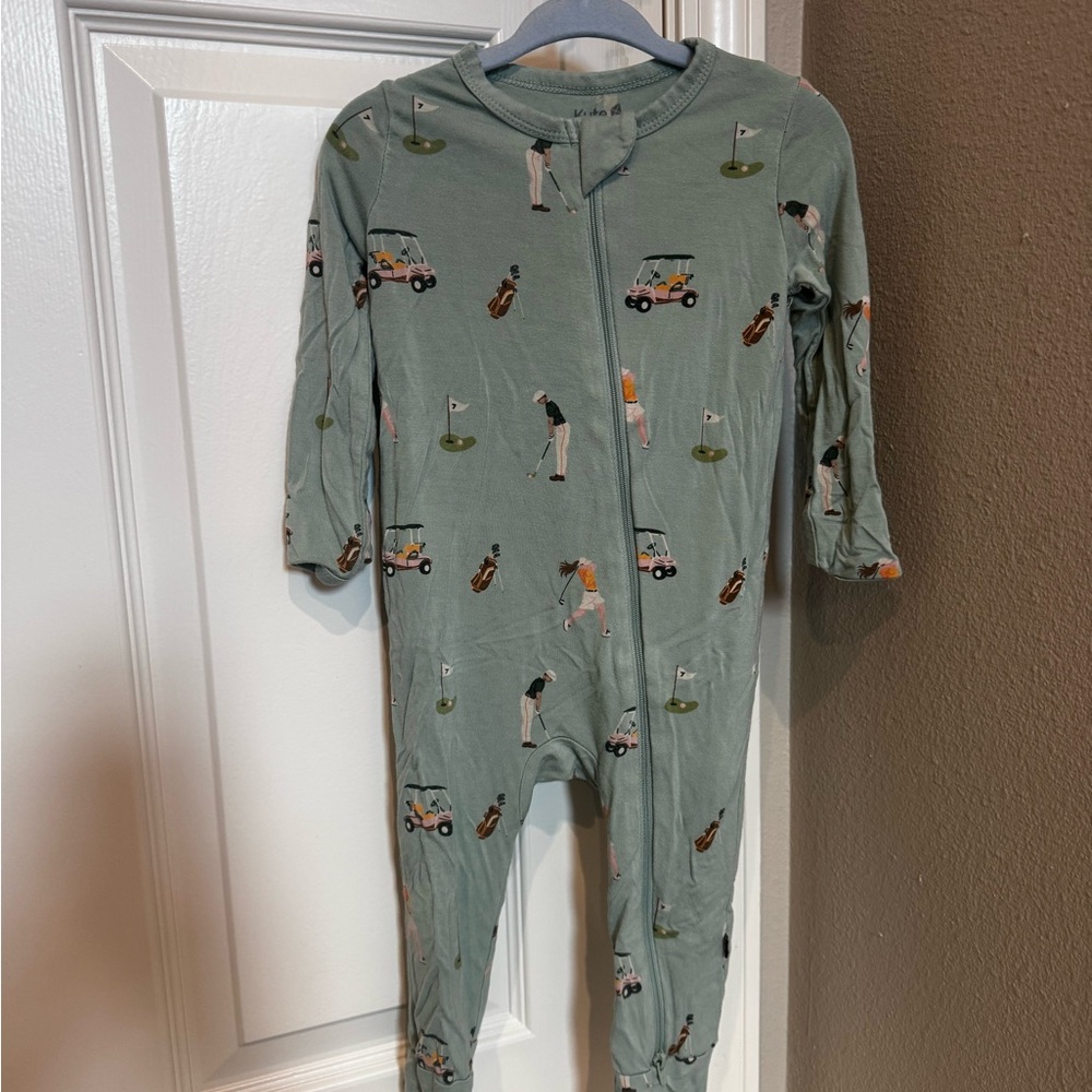 Kyte Baby Green Golf-Themed Kids Zip Romper